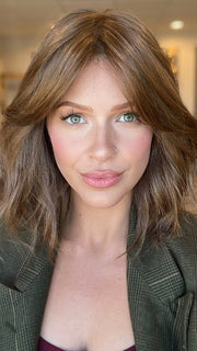 Madeline is wearing HOLLIE by JON RENAU in 8/30 COCOA TWIST | Medium Brown & Medium Red-Gold Blend
