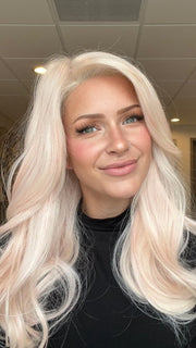 Madeline is wearing GLAM WAVEZ by RENE OF PARIS in PINK CHAMPAGNE | A perfect mixture of soft baby Pink and Light Pale Blond tones  