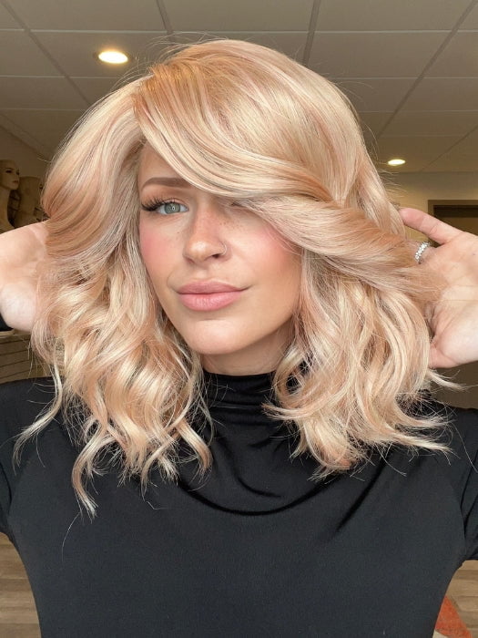 Madeline is wearing AVALON by ESTETICA in SMOKY-ROSE | Platinum Blonde and Soft Pink Blend