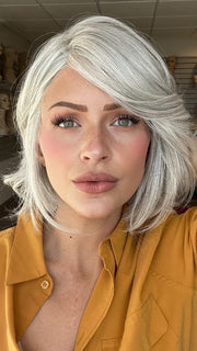 Madeline is wearing TREND ALERT by GABOR in GF56-60 SILVER | Lightest Gray Evenly Blended with Pure White