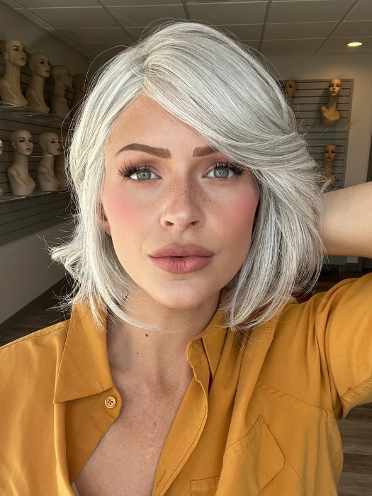 Madeline is wearing TREND ALERT by GABOR in GF56-60 SILVER | Lightest Gray Evenly Blended with Pure White