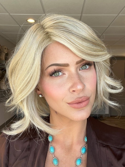 Madeline is wearing TREND ALERT by GABOR in GF19-23 BISCUIT | Light Ash Blonde Evenly Blended with Cool Platinum Blonde
