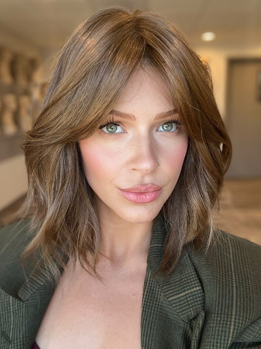 Madeline is wearing HOLLIE by JON RENAU in 8/30 COCOA TWIST | Medium Brown & Medium Red-Gold Blend