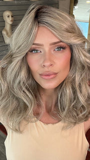 Madeline wearing ALLURING LOCKS by GABOR in GF17-23SS ICED LATTE MACCHIATO | Honey Blonde shaded with Cool Blonde with Dark Roots