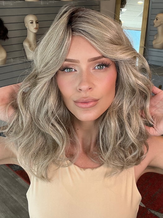 Madeline wearing ALLURING LOCKS by GABOR in GF17-23SS ICED LATTE MACCHIATO | Honey Blonde shaded with Cool Blonde with Dark Roots