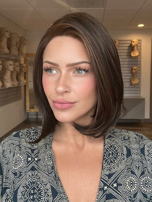 Madeline is wearing HAUTE by JON RENAU in 1BRH30  | Soft Black with 33% Medium Natural Red Highlights