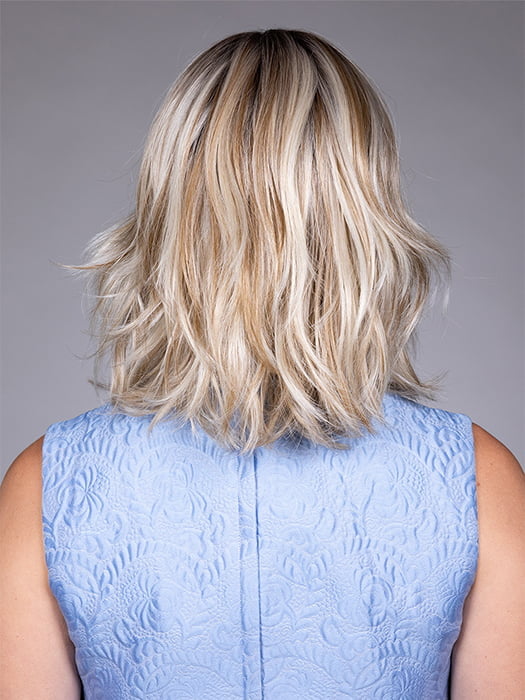 Model is wearing REBECCA by BELLETRESS in color BUTTERBEER R | Dark Brown Base and Root that transitions smoothly into a buttery blonde, infused with creamy honey and toffee tones