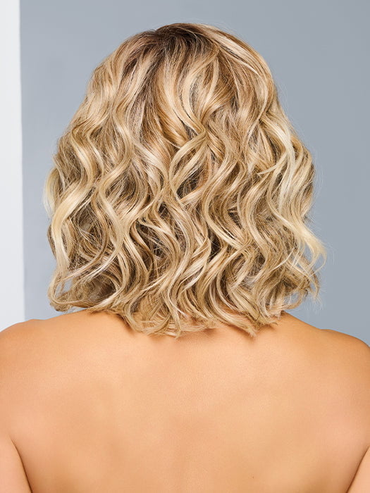 Model is wearing ROMANTIC RENAISSANCE in color RL19/23SS SHADED BISCUIT | Light Ash Blonde Evenly Blended with Cool Platinum Blonde and Dark Roots