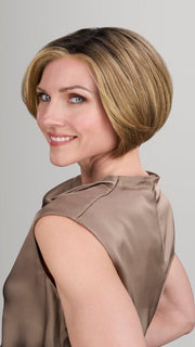 Model is wearing 24BT18S8 SHADED MOCHA | Medium Natural Ash Blonde & Light Natural Gold Blonde Blend, Shaded with Medium Brown