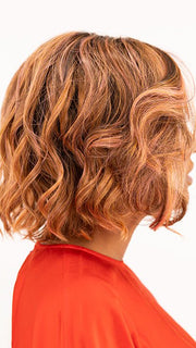 Sophia wearing STELLA by ELLEN WILLE in ROSEWOOD-BROWN-SHADED | Medium Brown, Caramel, and Rose Gold blend with Dark shaded Roots