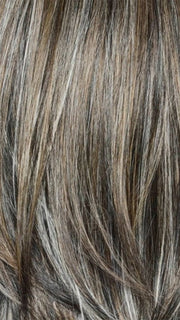 TRUFFLE RIBBON R | Off-Black base with Warm Medium Brown and Silver highlights. The Dark Brown Root creates a naturally dimensional appearance
