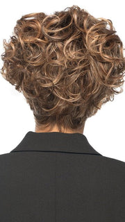 TWISTED PIXIE in color EL17/23/R8 | Pale Auburn Beige Blonde Blend, Rooted Medium Brown, Highlighted Light Blonde with face framimg highlights