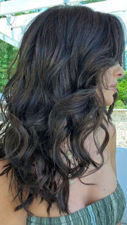 Jenna @jenna_fail wearing BRYCE by JON RENAU in color 4/33 CHOCOLATE RASPBERRY TRUFFLE | Dark Brown & Medium Red Blend