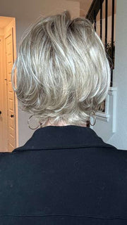 Jenny B. @thewiggygirl wearing Like by ELLEN WILLE in color Pearl Blonde Rooted | Pearl Platinum, Medium Ash Blonde and Medium Blonde Blend with Shaded Roots