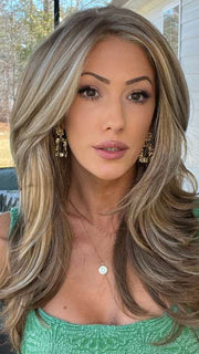 Jenna Fail @jenna_fail wearing SHEENA by ENVY BY ALAN EATON in color DARK BLONDE | 2 toned blend of Dark Honey Blonde with Lighter Blonde highlights