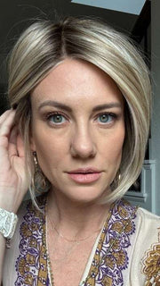 Jenny B. @thewiggygirl wearing Straight Up With a Twist Elite by Raquel Welch in color RL19/23SS SHADED BISCUIT | Light Ash Blonde Evenly Blended with Cool Platinum Blonde with Dark Roots