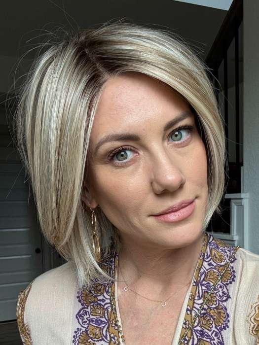 Jenny B. @thewiggygirl wearing Straight Up With a Twist Elite by Raquel Welch in color RL19/23SS SHADED BISCUIT | Light Ash Blonde Evenly Blended with Cool Platinum Blonde with Dark Roots