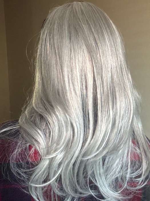 Mel B. @mels.be.ageless wearing BELINDA by ENVY BY ALAN EATON in color 56 MEDIUM GREY | Salt and Pepper Grey 50% Medium Brown 50% Grey