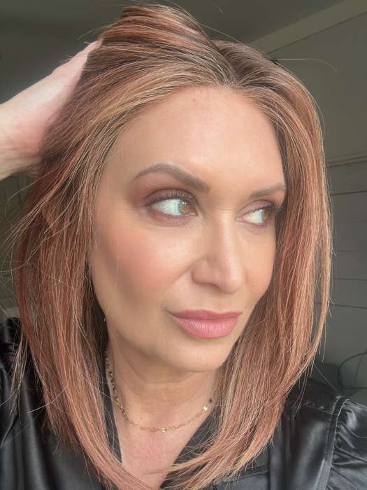 Emily H. @she_sheds_more wearing STUNNING by TRESSALLURE in shade SS33/32/R4 | Dark Auburn Blend Rooted Dark Brown