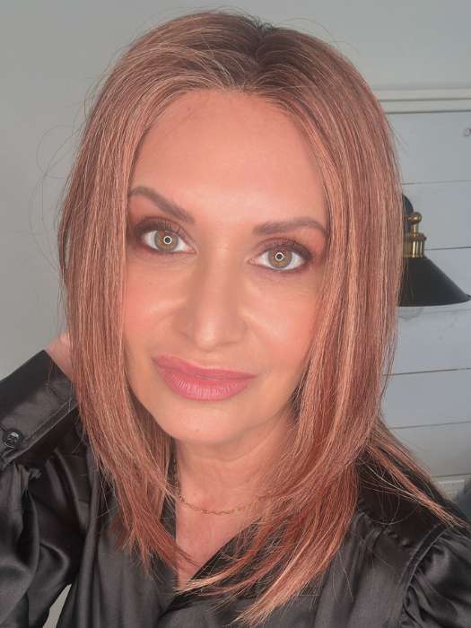 Emily H. @she_sheds_more wearing STUNNING by TRESSALLURE in shade SS33/32/R4 | Dark Auburn Blend Rooted Dark Brown