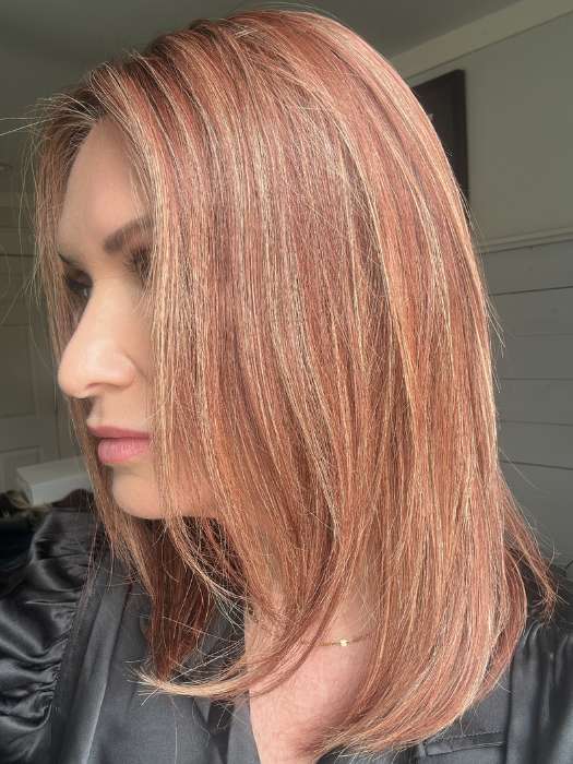 Emily H. @she_sheds_more wearing STUNNING by TRESSALLURE in shade SS33/32/R4 | Dark Auburn Blend Rooted Dark Brown