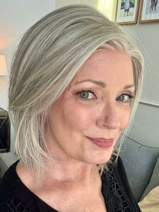 Mel B. @mels.be.ageless wearing MARA by BelleTress in shade OYSTER | A blend of Light Grey, Silver, White and with a Dark Gray Mix on the nape