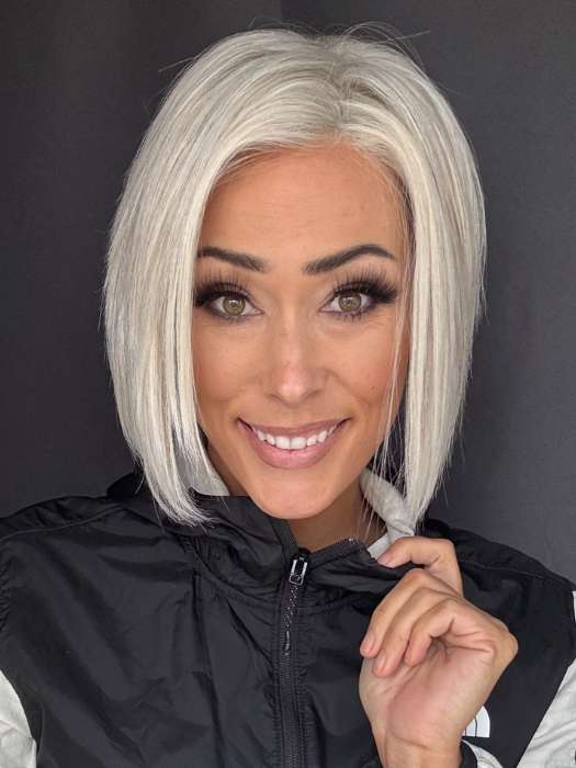 Nichole Corbett @nicholealee wearing Ignite HH by Jon Renau in shade 56F51 OYSTER | Light Grey with 20% Medium Brown Front, graduating to Grey with 30% Medium Brown Nape