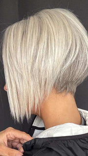Nichole Corbett @nicholealee wearing Ignite HH by Jon Renau in shade 56F51 OYSTER | Light Grey with 20% Medium Brown Front, graduating to Grey with 30% Medium Brown Nape