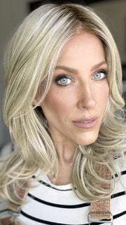 Kristyna @kristynamoore wearing CELESTE by JON RENAU in color FS17/101S18 PALM SPRINGS BLONDE | Light Ash Blonde with Pure White Natural Violet Bold Highlights, Shaded with Dark Natural Ash Blonde