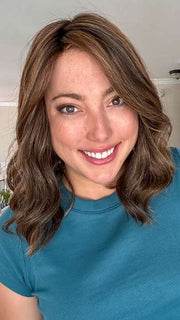 Jen Brown @being_mrs_brown wearing MIU by BELLETRESS in color RICH CHOCOLATE BROWN R | A mixture of Dark and Medium Brown, Highlighted with Dark Auburn, Strawberry, Mahogany and Rooted with Dark Brown
