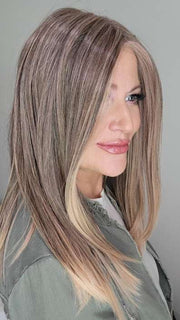 Natalie @vanish.into.thin.hair wearing SLEEK by ELLEN WILLE in color POWDER BLONDE TIPPED | Light Brown and Lightest Ash Blonde with Red Violet Blended with Pale Pink and Lighter Tipped Ends