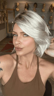 Madeline is wearing ESPRIT SOFT by ELLEN WILLE in SILVER-BLONDE-ROOTED 60.1001.24 | Pure Silver White Blended with Light Ash Blonde