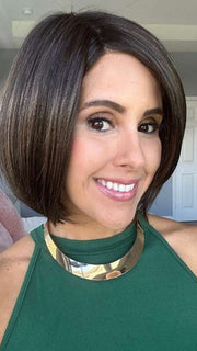 Lorena @faux.hurr.lifee wearing STRAIGHT UP WITH A TWIST ELITE by RAQUEL WELCH WIGS in color RL4/10SS ICED JAVA | Off Black Shaded with Dark Brown
