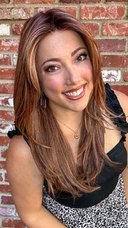 Jen @being_mrs_brown wearing SIZZLE by TRESSALLURE in color 33/32/R4 | Dark Auburn Blended with Dark Brown and Dark Roots
