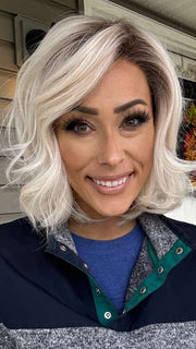Nichole @nicholealee wearing DELIGHT by ELLEN WILLE in color PLATIN BLONDE ROOTED 61.101.1001 | Pure White and Pearl Platinum blend with Winter White and Shaded Roots
