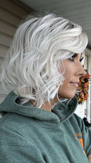 Nichole @nicholealee wearing DELIGHT by ELLEN WILLE in color PLATIN BLONDE ROOTED 61.101.1001 | Pure White and Pearl Platinum blend with Winter White and Shaded Roots

