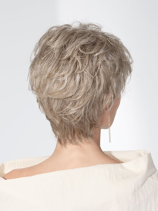 Model is wearing CHARME SOFT SMALL by ELLEN WILLE in PEARL MIX | Pearl Platinum and Medium Ash Blonde Blend