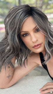 Roxie wearing DRESS ME UP by Gabor in GF44-60SS SUGARED LICORICE | Salt Dark Brown with Subtle Warm Highlights Roots