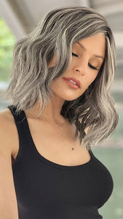 Roxie wearing DRESS ME UP by Gabor in GF44-60SS SUGARED LICORICE | Salt Dark Brown with Subtle Warm Highlights Roots