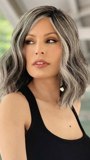 Roxie wearing DRESS ME UP by Gabor in GF44-60SS SUGARED LICORICE | Salt Dark Brown with Subtle Warm Highlights Roots