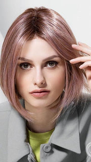 Model is wearing DUA in color ROSEWOOD-BROWN-SHADED | Medium Brown, Caramel, and Rose Gold blend with Dark shaded Roots