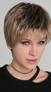 STOP HI TEC by Ellen Wille in DARK SAND ROOTED | Light Brown base with Lighest Ash Brown and Medium Honey Blonde blend and Dark Roots