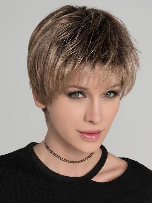 STOP HI TEC by Ellen Wille in DARK SAND ROOTED | Light Brown base with Lighest Ash Brown and Medium Honey Blonde blend and Dark Roots