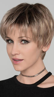 STOP HI TEC by Ellen Wille in DARK SAND ROOTED | Light Brown base with Lighest Ash Brown and Medium Honey Blonde blend and Dark Roots