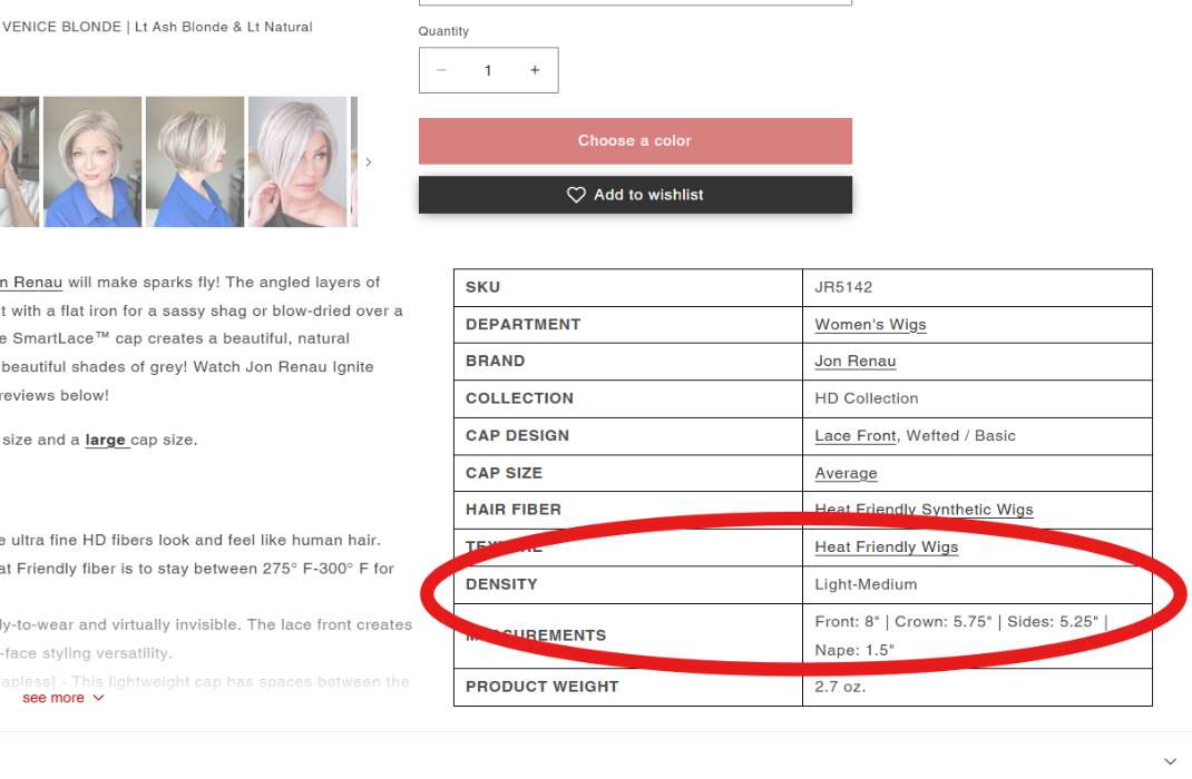 You can find the density at the bottom of the product page.