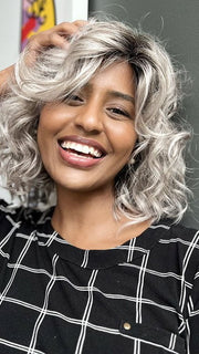 Sophia wearing GIRL MONO LARGE by Ellen Wille in color STONE GREY ROOTED 56.60.58