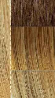 EL14/26/10 | Warm red brunette blended with cool gold blonde, highlighted with gold blonde rooted medium brown