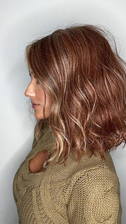 Jenna Fail @jenna_fail wearing WAVY DAY by RAQUEL WELCH WIGS in color RL31/29 FIERY COPPER | Medium Light Auburn Evenly Blended with Ginger Blonde