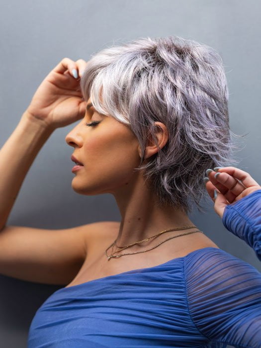 NOUR by NORIKO in LILAC-SILVER-R | Dark Root with a Light to Medium Grey Base and a hint of a soft lilac. PPC MAIN IMAGE