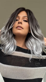 Roxie wearing GRAYDIENT-STORM | Dark Brown Roots that Melt into Light Gray and Silver Tones Towards the Ends